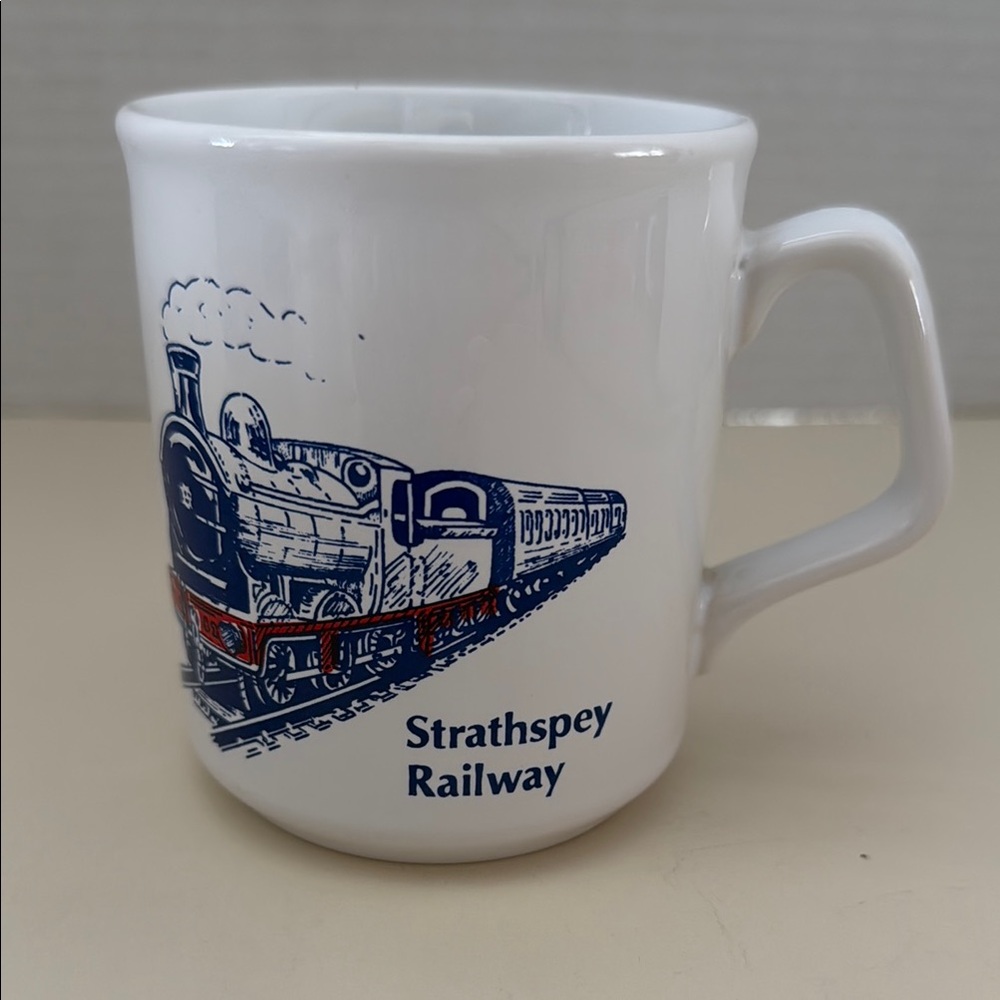 Strathspey Railway White Mug with Blue Train Design